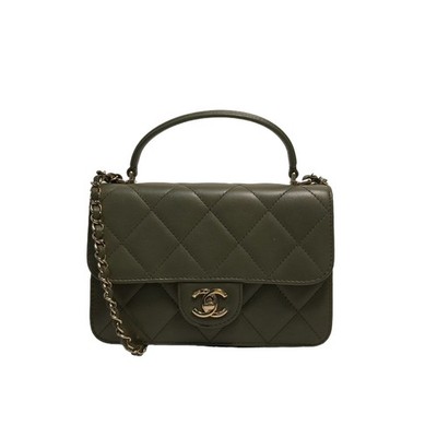 CHANEL 21B Coco Lady Top-handle Flap Bag 20cm Green Calfskin Crossbody Bag