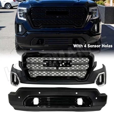 Front Bumper Complete Assembly Gloss Black For 2019 2020 2021 GMC Sierra 1500