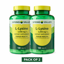  Pack of 2 Spring Valley L-Lysine Dietary Supplements, 1000 mg, 100 Count