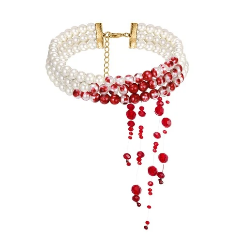 Clearine Halloween Costume Dripping Blood Necklace Choker Ivory Simulated Pearls