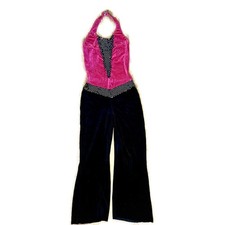 Velvet Metallic Sequin Dance Costume Jumpsuit Halter Adult S