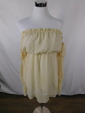 Strapless Ruffle Dress Womens Small Cream Boho Sheer Crinkle Elastic Mini Summer