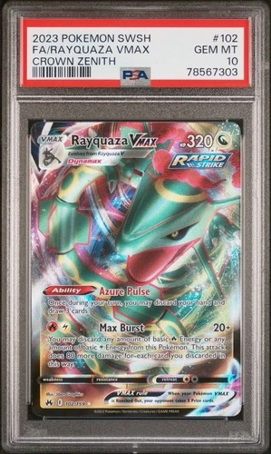 2023 POKEMON SWORD & SHIELD CROWN ZENITH #102 FULL ART/RAYQUAZA VMAX PSA 10