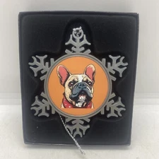 French Bulldog Christmas Ornament Pewter Snowflake Brand New Free Postage