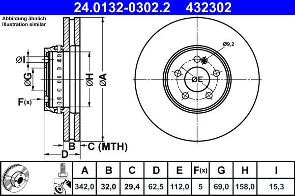 Disques de frein avant Mercedes Classe E W213 E300 4-Matic de 342mm ventilés