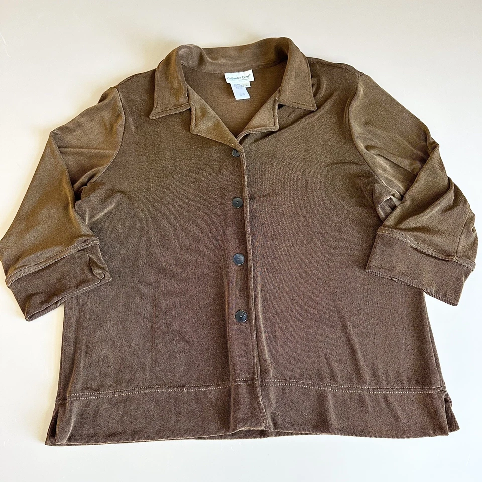 Cárdigan Suéter Coldwater Creek Para Mujer Talla L Marrón Dorado Abotonado Acetato EE. UU. Foto 3 de 4