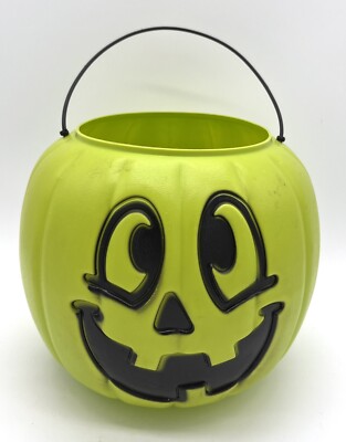 VTG General Foam Plastic Blow Mold Green Halloween Pumpkin Funny Candy Bucket