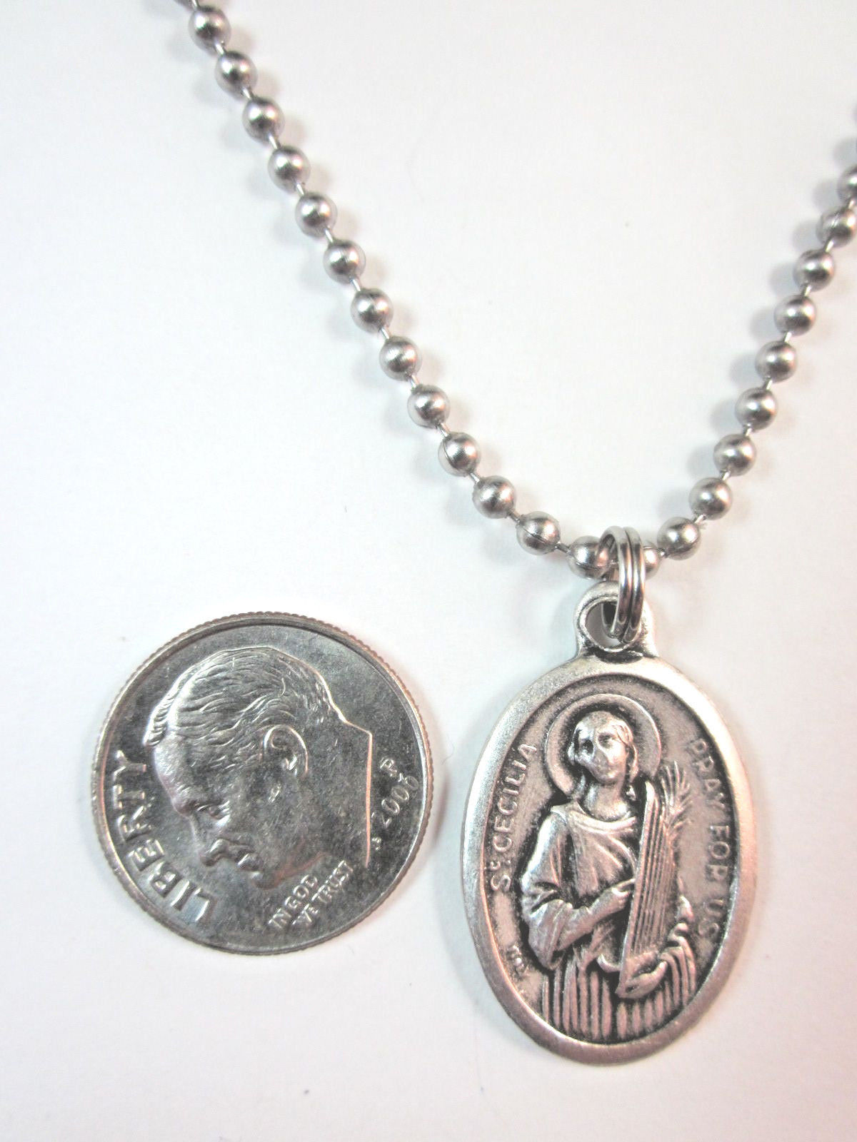 St Cecilia Medal Italy Pendant Necklace 24' Ball Chain Gift Box ...
