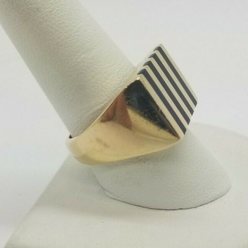 14K MEN SOLID RING WITH FOUR BLACK STRIPES STONES 14.7 g - Picture 3 of 8