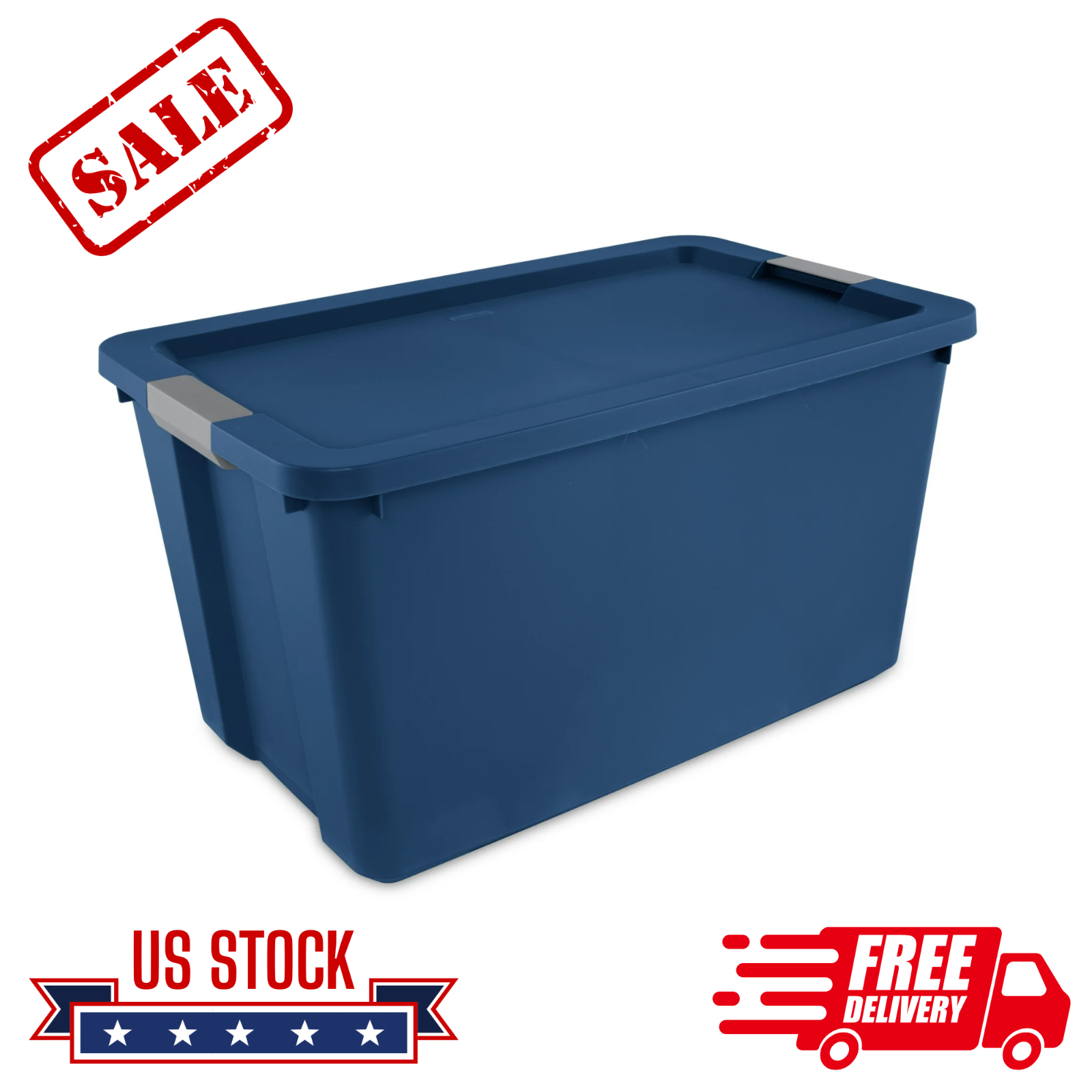 Extra Large 34 Gallon Blue Plastic Storage Bin with Secure Latch Lid