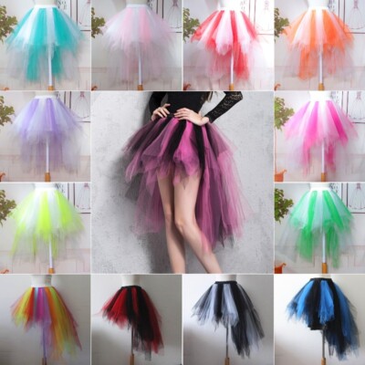 Women Mesh Swallowtail Bubble Skirt Tutu Asymmetrical High Waist Dance Party