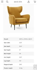 Barely used West Elm Lucia wing chair- performance velvet  Dijon