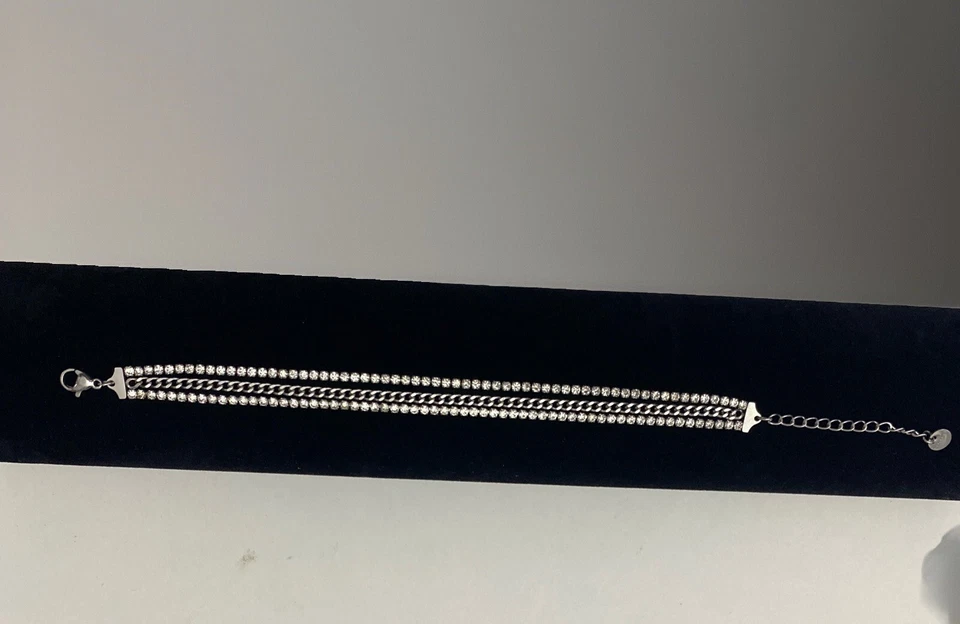 bracciale doppio tennis con catenina  uomo donna acciaio e zirconi idea regalo - Immagine 2 di 3