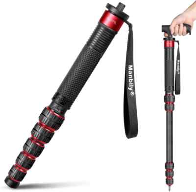 Manbily Camera Monopod Carbon Fiber 36mm Large Tube, Max 40lbs, 44cm-174cm (RED）