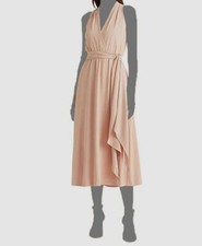 $176 Ralph Lauren Womens Pink Pleated Sleeveless V-Neck Midi A-Line Dress Size 4