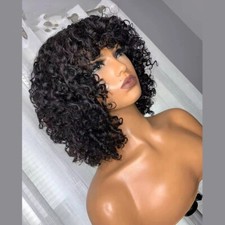 Black Human Hair Wigs Deep Wave Curly Wigs With Bangs