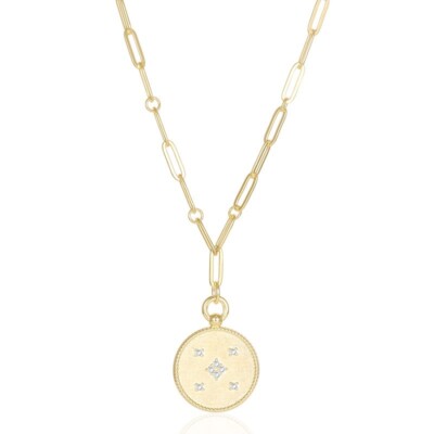 0,28ct Moissanit 14K YG Vermeil Kreis Anhänger Büroklammer Gliederkette Geschenk