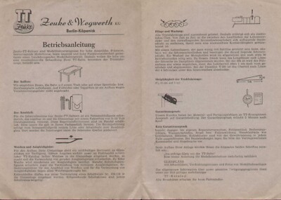 catalogue TT ZEUKE & WEGWERTH GDR 1960s operating instructions VINTAGE D CZ PL HU aa