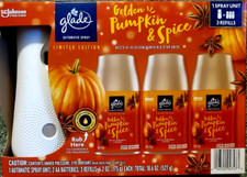 GLADE AUTOMATIC SPRAY UNIT  3 REFILLS GOLDEN PUMPKIN SPICE LIMITED EDITION