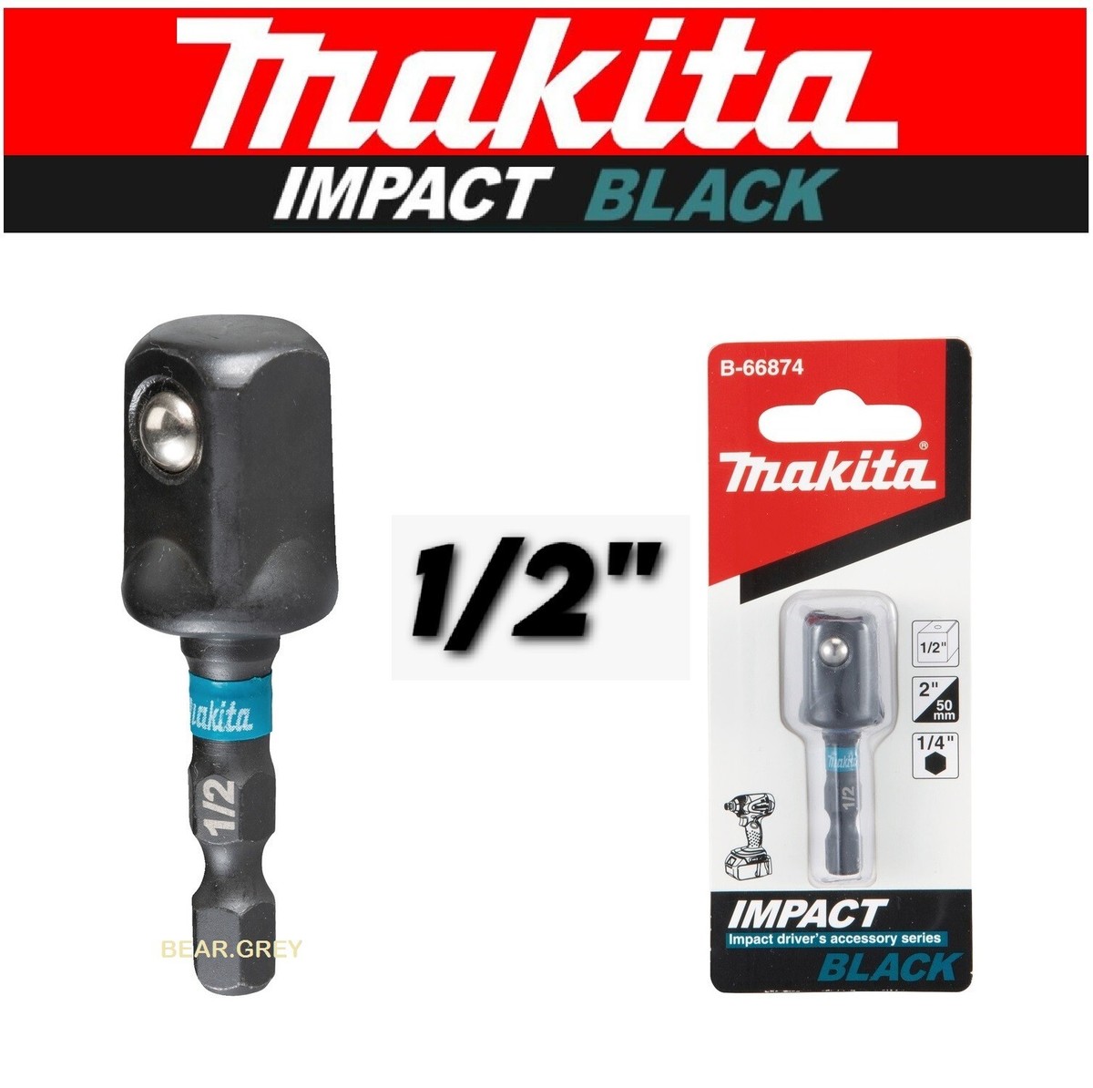 Makita Socket Adapter Impact Black 1/4