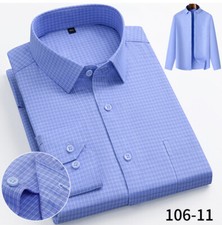 Mens Dress Shirts Long Sleeves Formal Business No Iron Plaids Casual Shirts Tops