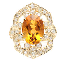 7.10Ct Natural Citrine and Diamond 14K Solid Yellow Gold Ring