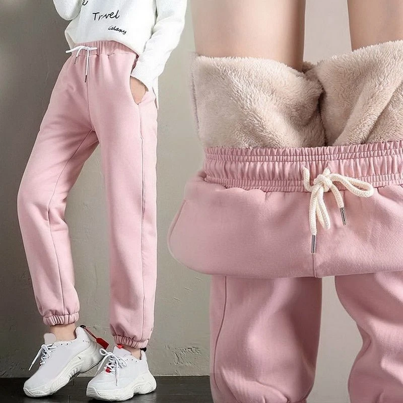 Women Thick Sweatpants Solid Color Fleece Home Sport Gym Pants Female  Trousers