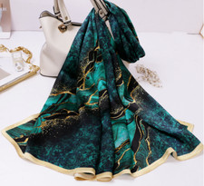 Sciarpa donna 100% seta fazzoletto da collo scialle lungo avvolgente giallo blu verde