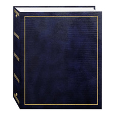 100 Magnetic Page 3-Ring Leatherette Photo Album, Navy Blue