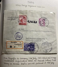 1943 Beyoglu Turkey Registered Airmail Cover to Berlin Germany Ucakile