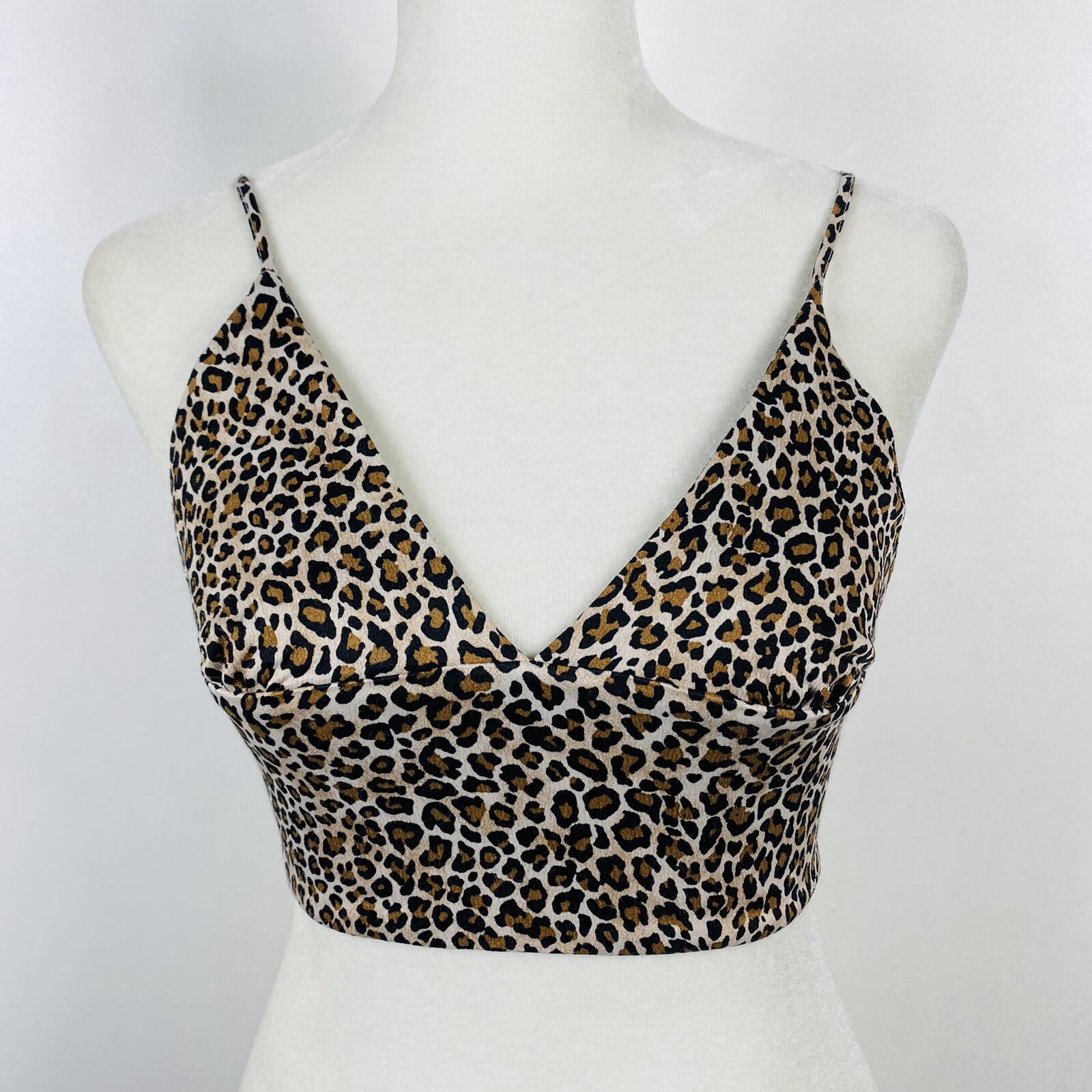 Zara Bralette Top Women's XS Leopard Print Stretch Tan Brown Adjustable Straps-image