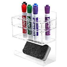 MyGift 2 Tier Clear Acrylic 10 Slot Dry Erase Marker and Eraser Wall Rack Holder