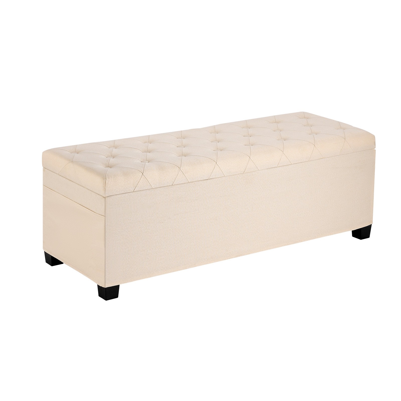 VEVOR Storage Ottoman Bench Button-Tufted End of Bed Bench Metal Frame Beige