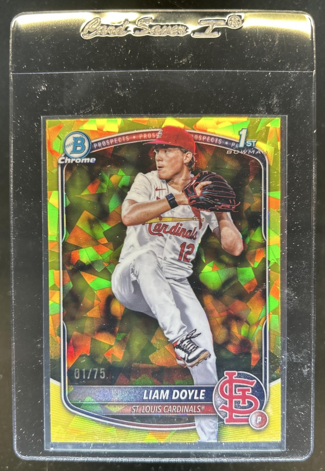 2025 Bowman Draft Sapphire Liam Doyle Chrome Yellow Refractor 1st #/75 Cardinals