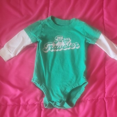 Carter's 6M Green Bodysuit Tiny Traveler Long Sleeve Snap One-Piece Cotton