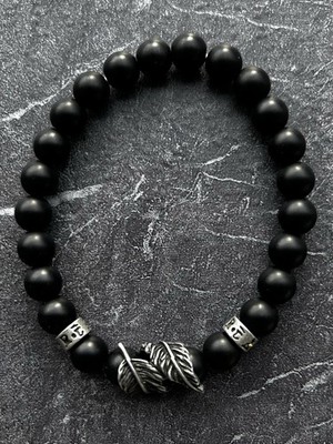 ONYX MATT ZINK Armband ca.19cm GUMMIZUG Powerarmband 8mm Sternzeichen STEINBOCK
