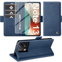 HandyhüLle Pu Leder Wallet Flip Case Blau Mit Displayschutz FüR Redmi Note 13 5G