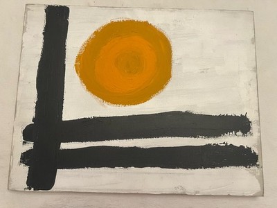 Abstract Acrylic Painting on Stretched Canvas MCM Style Sun & Lines 16x20  