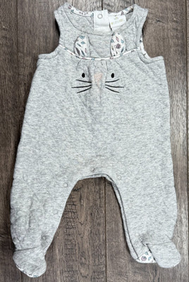 Baby Girl Clothes Dylan & Abbby 3-6 Month Gray Bunny Rabbit Footed Overalls