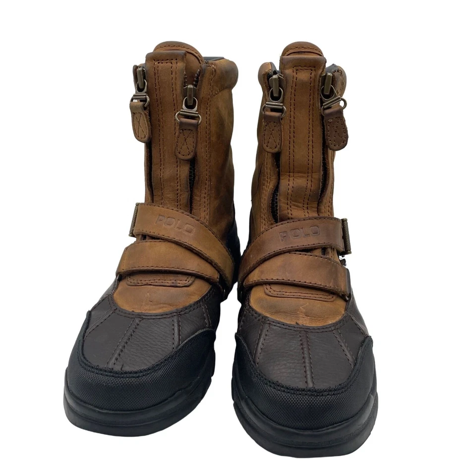 POLO Ralph Lauren Botas Tavin Cremallera Alta Cuero Marrón Jóvenes Niños Talla 4 Foto 3 de 4