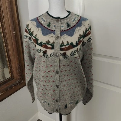 Vintage 90's Woolrich 100% Pure Wool Fair Isle Cardigan Sweater Womens Large - Image 1 of 4