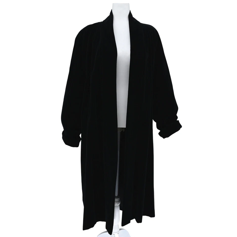 100% Cotton Black Velvet Long Duster Coat Witchy Goth Holiday Evening Jacket L - Image 3 of 4