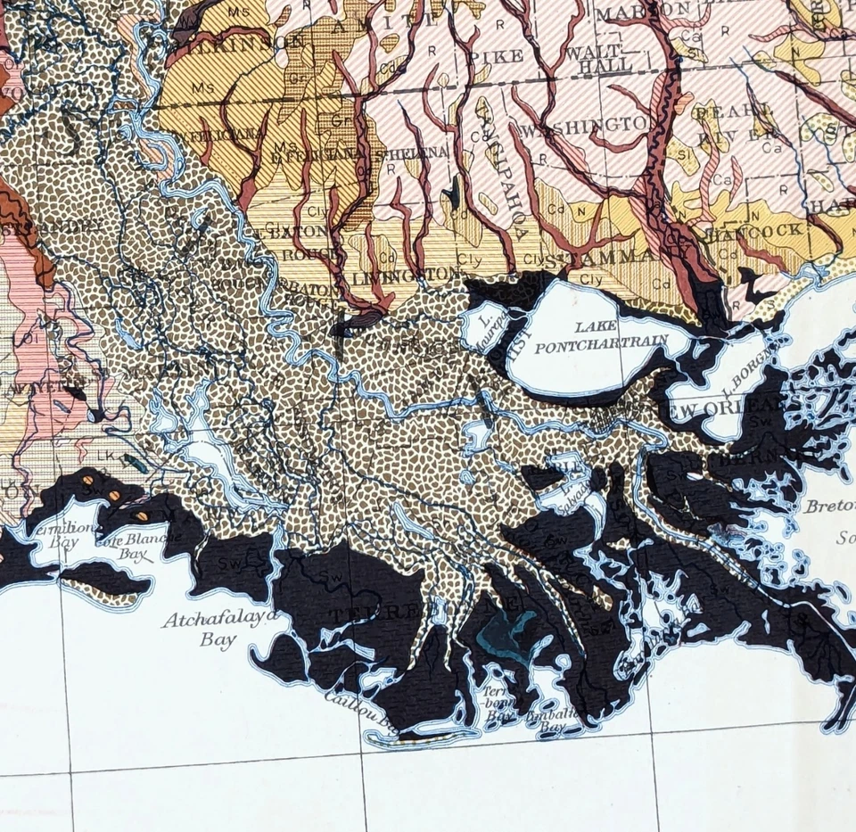 1931 COSTA DEL GOLFO - Estados Unidos - Texas - Mapa de Luisiana ORIGINAL (19x16) Foto 3 de 4