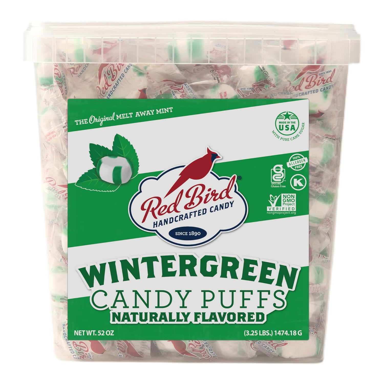 Red Bird Wintergreen Mints, Individually Wrapped Candy, Gluten Free Breath Mints