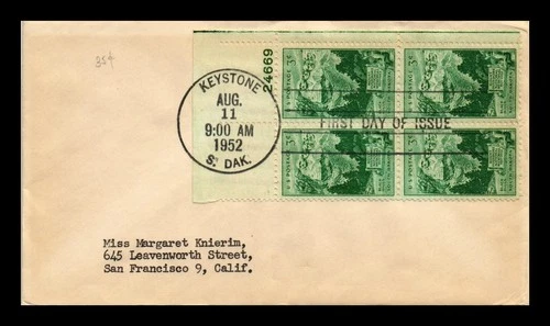 DR JIM STAMPS US COVER MOUNT RUSHMORE MEMORIAL FDC SCOTT 1011 PLATE BLOCK