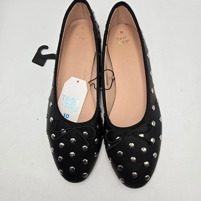 Time & Tru Memory Foam Black Silver Studded Ballet Flats Womens