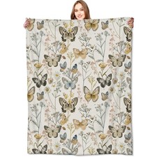 Vintage Butterfly Floral Blanket Elegant Wildflowers Throw Blankets Gifts for...