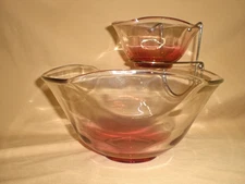 VTG INDIANA GLASS CHIP & DIP SET WITH HOLDER-OMBRE COLOR CLEAR TO CRANBERRY