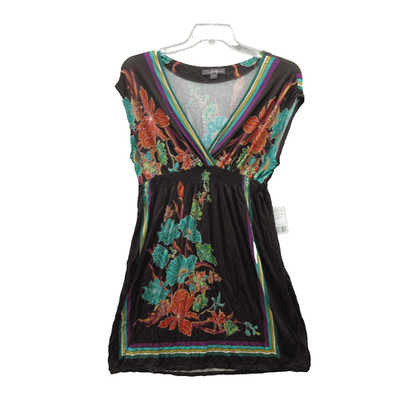 Twenty One Women's Mini Dress Size L Black Rayon Floral Sleeveless V-Neck New
