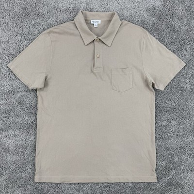 Sunspel Riviera Polo Men s L Beige Pique Short Sleeve Chest Pocket England 1860